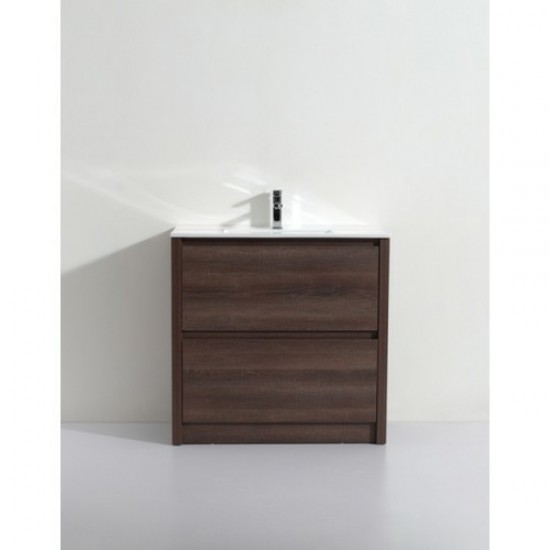 TB 750mm Plywood Floor Standing Vanity With Ceramic Basin Dark Oak